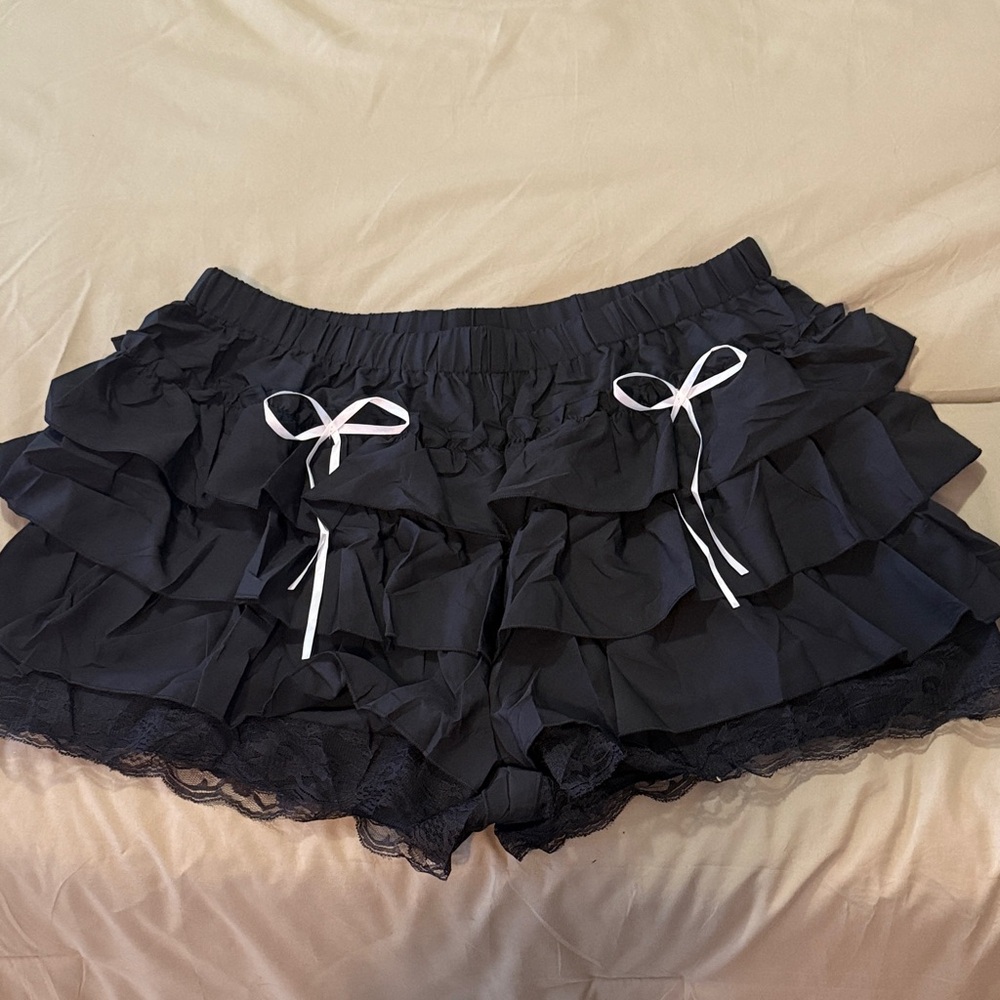 Black Ruffled Shorts with White Bows